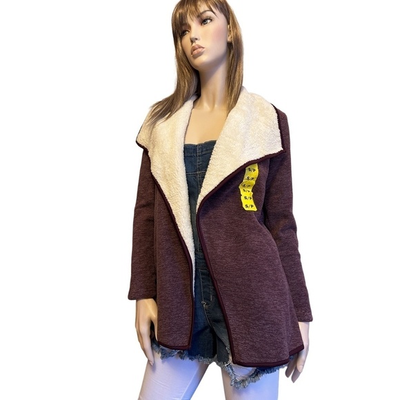 Nicole Miller Cardigan Sweater Jacket Duster Cozy Sherpa Lined Large Lapel - Picture 3 of 10